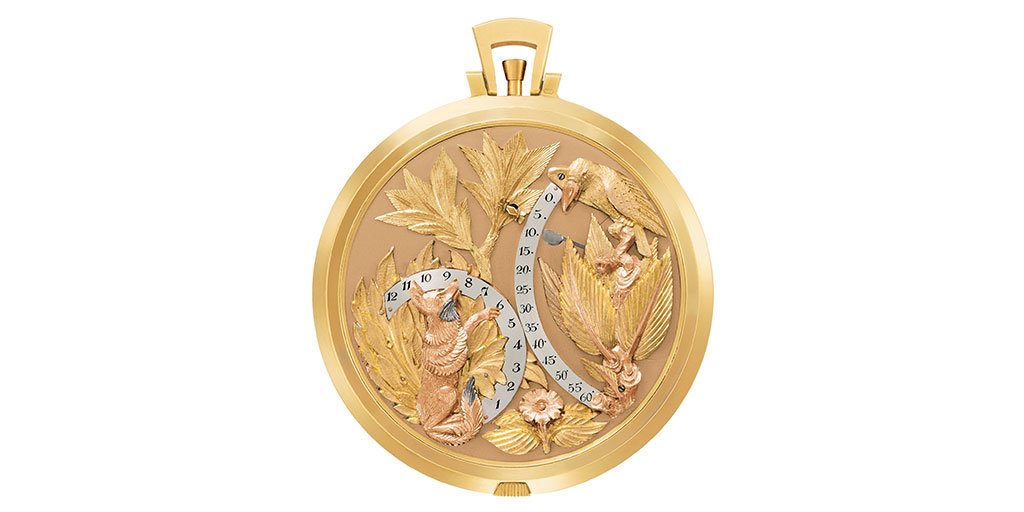 1958 Louis Cottier Crow and Fox Pocket Watch Dial