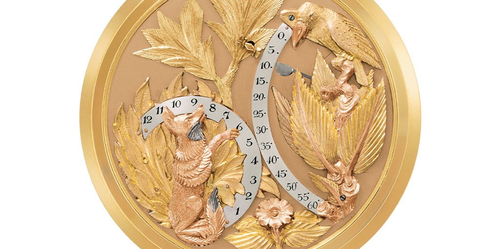 1958 Louis Cottier Crow and Fox Pocket Watch Detail