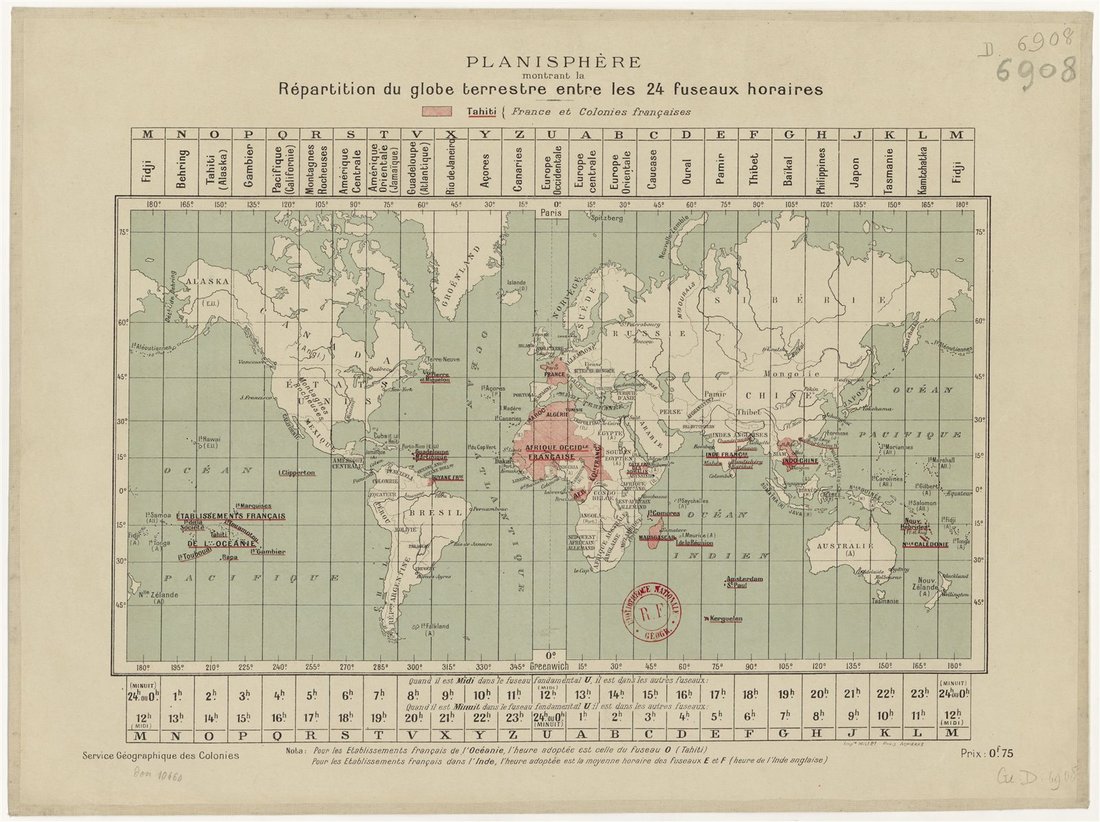 24 fuseaux horaires planispheri (kamu malı, Gallica/BnF)